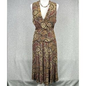 Theomiles Womens Skirt & Vest Set 100% Silk Paisley Vest Sz 8P Skirt Sz 12P EUC